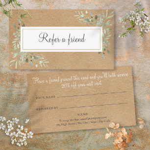 Watercolor Greenery Rustic Kraft Referral Card