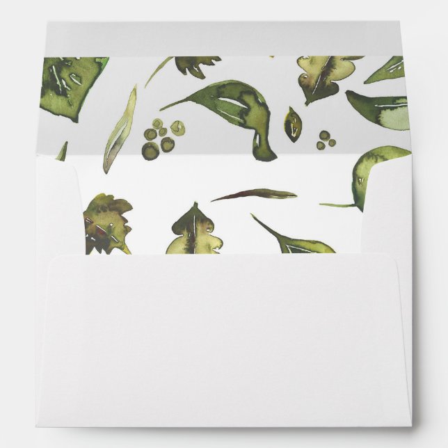 Watercolor Greenery Rustic Woodland Wedding Envelope (Back (Bottom))