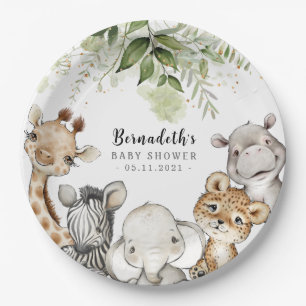 Watercolor Greenery Safari Animals  Baby Shower Paper Plate