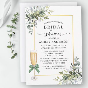 Watercolor Greenery Sage Green Bow Bridal Shower Invitation