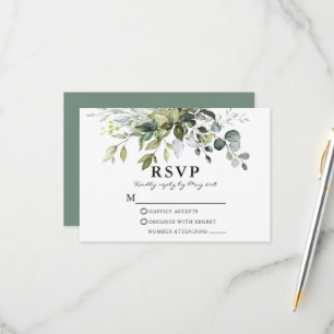 Watercolor Greenery Sage Green Wedding RSVP Card