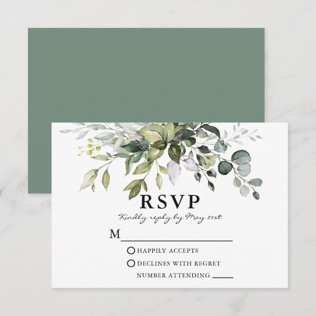 Watercolor Greenery Sage Green Wedding  RSVP Card (Front/Back)