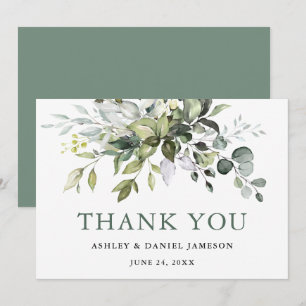 Watercolor Greenery Sage Green Wedding Thank You Card