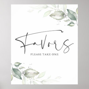 Watercolor Greenery Silver Leaves Favours Sign