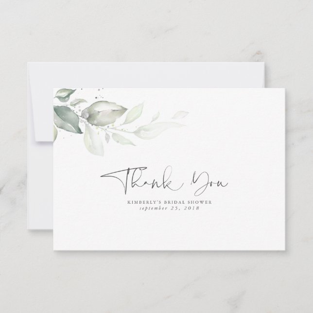 Watercolor Greenery Silver Leaves Thank You (Front)