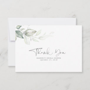 Watercolor Greenery Silver Leaves Thank You Card