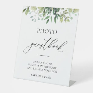 Watercolor Greenery Simple Elegant Photo Guestbook Pedestal Sign