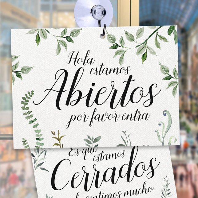 Watercolor Greenery Spanish Open Closed Sign (Creator Uploaded)