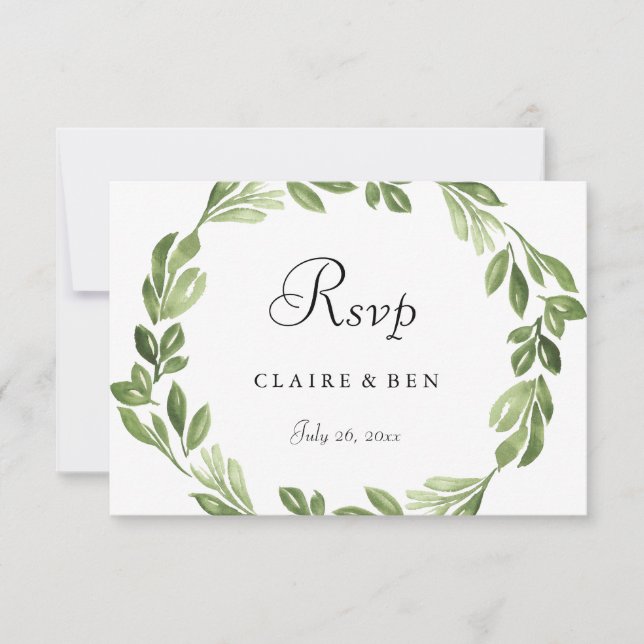 Watercolor Greenery Spring Wedding Invite RSVP (Front)
