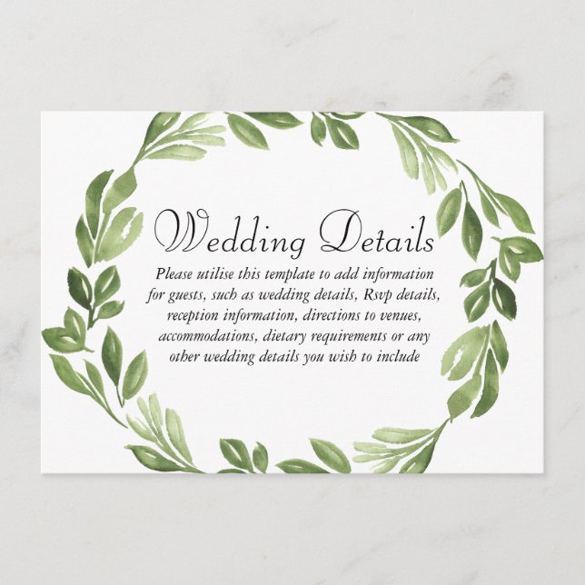 Watercolor Greenery Spring Wedding Reception Enclosure Card (Front)