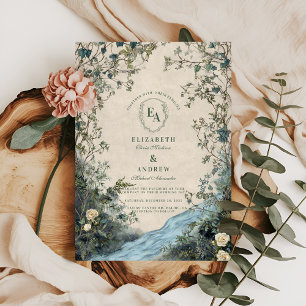 Watercolor Greenery Stream Nature Wedding Invitation