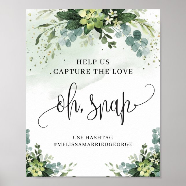 Watercolor greenery succulent floral oh snap sign (Front)