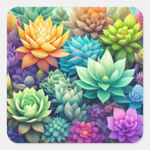 Watercolor Greenery Succulents Collage Square Sticker