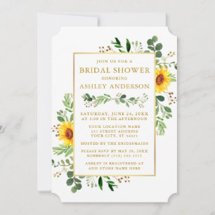 Watercolor Greenery Sunflowers Gold Bridal Shower Invitation