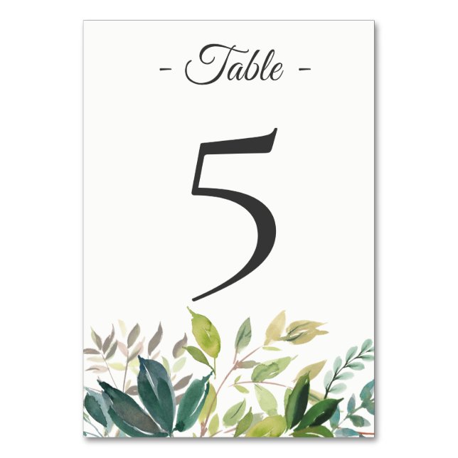 Watercolor Greenery Table Number Card (Front)