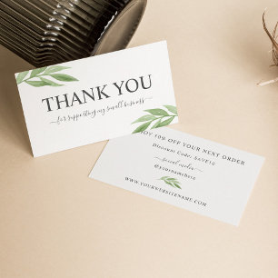Watercolor Greenery Thank You For Your Order Business Card