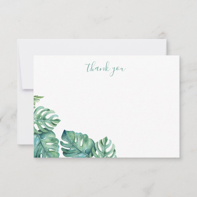 Watercolor Greenery Thank You Stationery Card (Front)