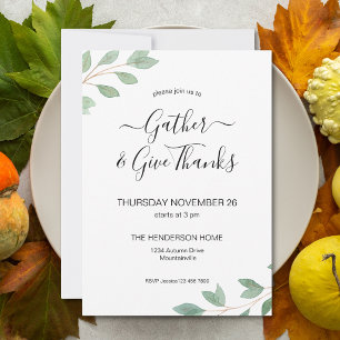 Watercolor Greenery Thanksgiving Dinner Invitation