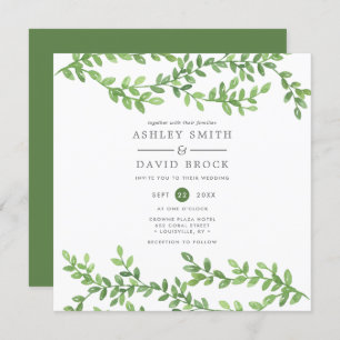Watercolor Greenery Vines Modern Wedding Invitation