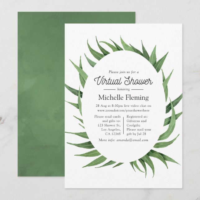 Watercolor Greenery Virtual Baby Shower Invitation (Front/Back)