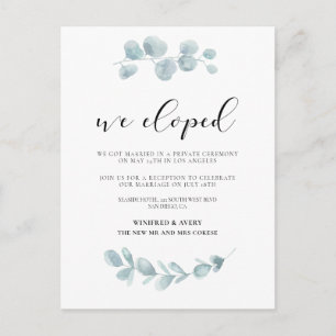 Watercolor greenery We eloped announcement Postcard