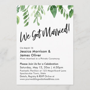 Watercolor Greenery We Got Married! Celebration Invitation