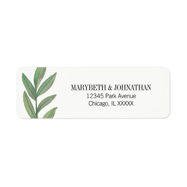 Watercolor Greenery Wedding Address Label (Front)
