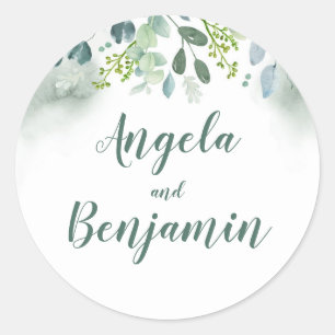 Watercolor Greenery Wedding Classic Round Sticker