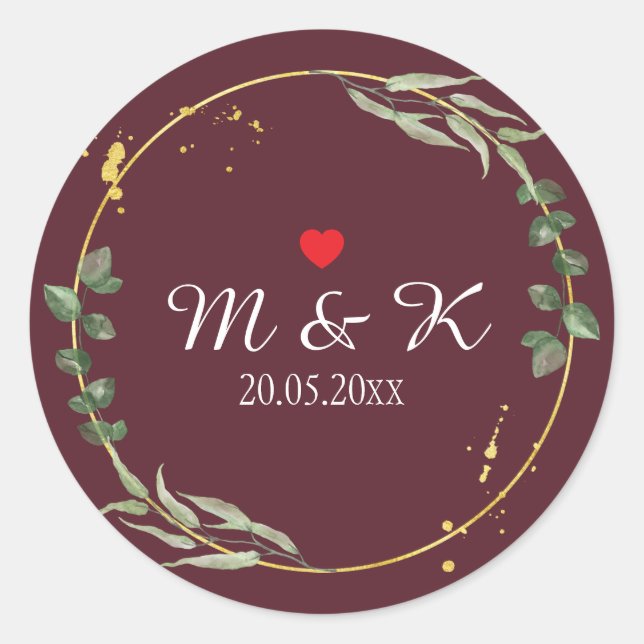 Watercolor Greenery Wedding  Classic Round Sticker (Front)