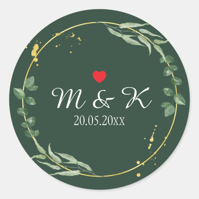 Watercolor Greenery Wedding  Classic Round Sticker (Front)