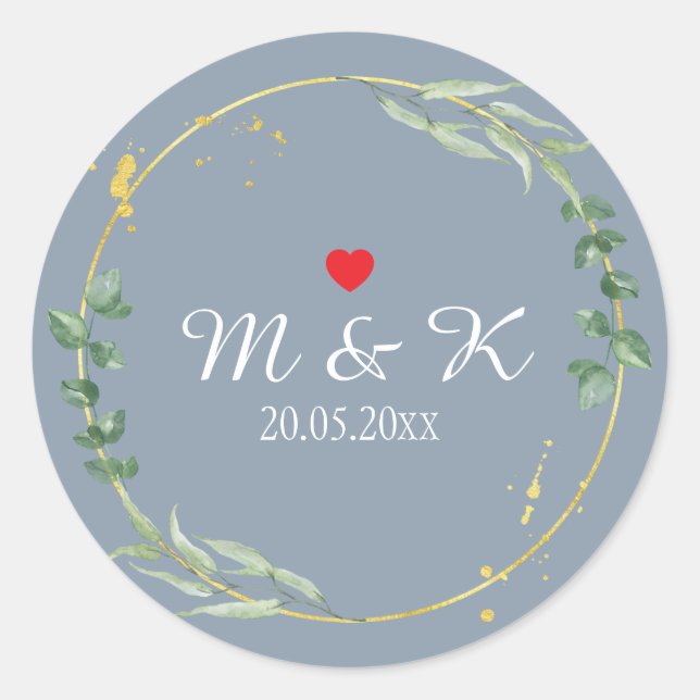 Watercolor Greenery Wedding  Classic Round Sticker (Front)