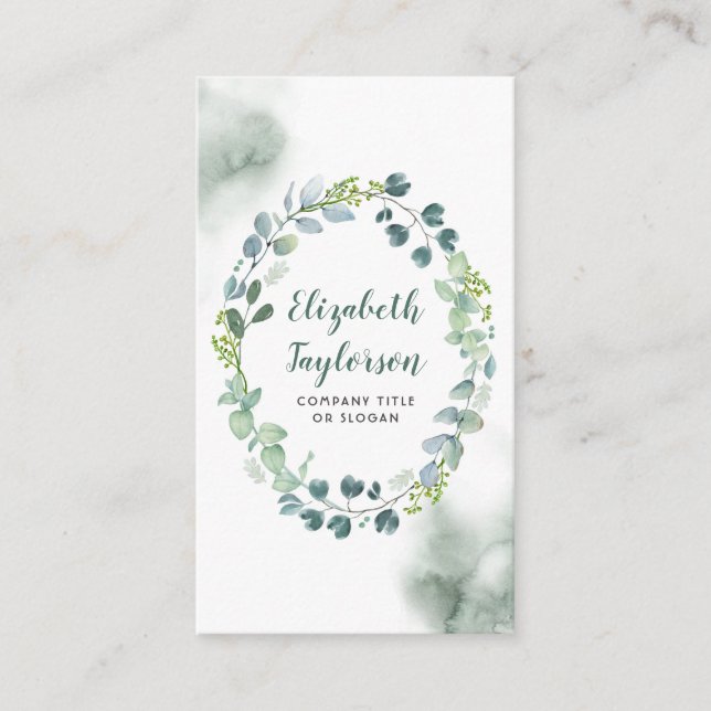 Watercolor Greenery Wedding Elegant and Creative Business Card (Front)