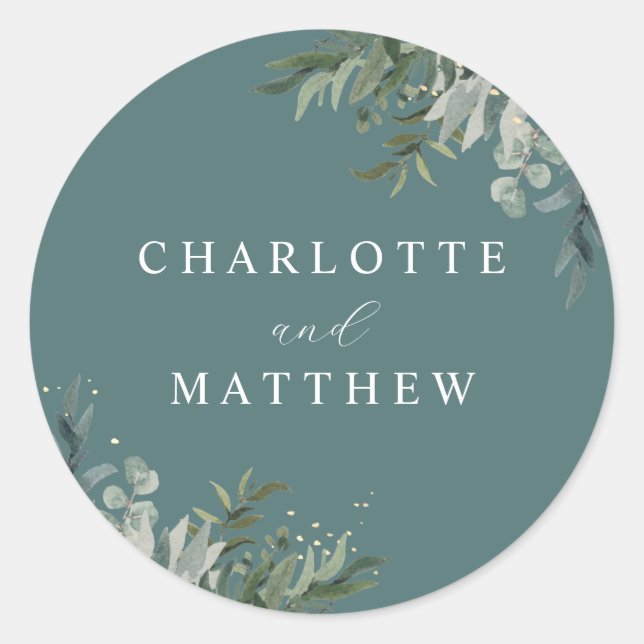 Watercolor Greenery Wedding Envelope Seal (Front)