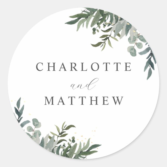 Watercolor Greenery Wedding Envelope Seal (Front)