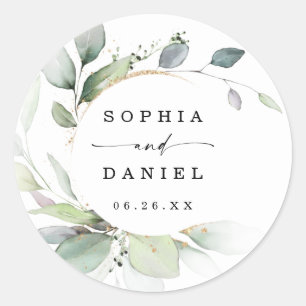 Watercolor Greenery Wedding Favours Classic Round Sticker