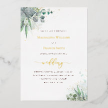 watercolor greenery wedding Foil Invitation