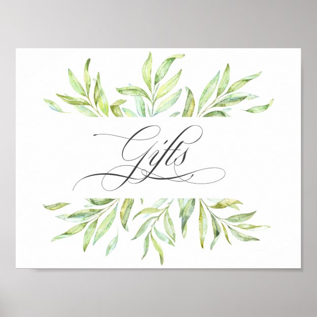 Watercolor Greenery Wedding Gifts Signage Poster (Front)