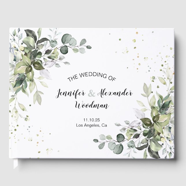 Watercolor Greenery Wedding Guest Book (Front)