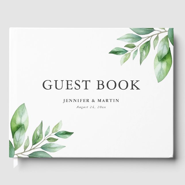 Watercolor Greenery Wedding Guest Book (Front)