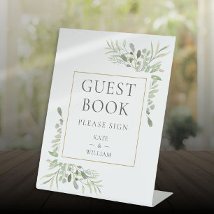 Watercolor Greenery Wedding Guest Book Pedestal Sign