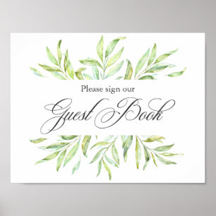 Watercolor Greenery Wedding Guest Book Signage