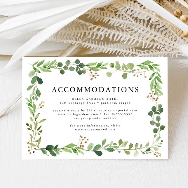Watercolor Greenery Wedding Hotel Accommodation Enclosure Card (Creator Uploaded)