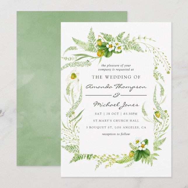 Watercolor Greenery Wedding Invitation (Front/Back)