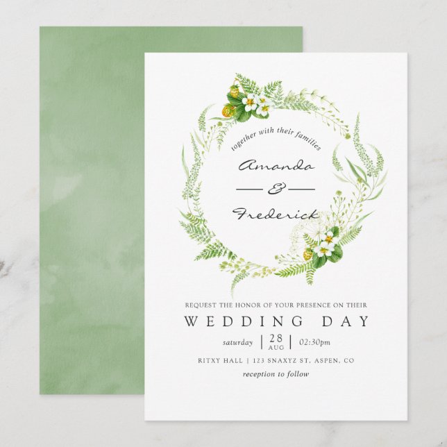 Watercolor Greenery Wedding Invitation (Front/Back)