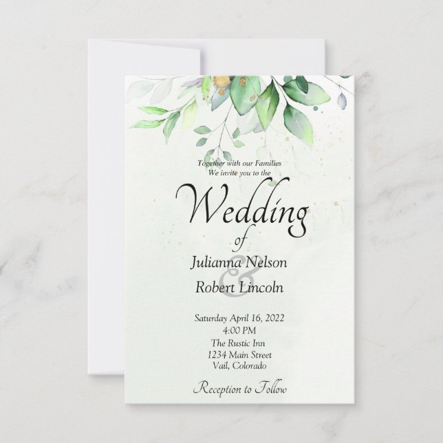 Watercolor greenery wedding invitation (Front)