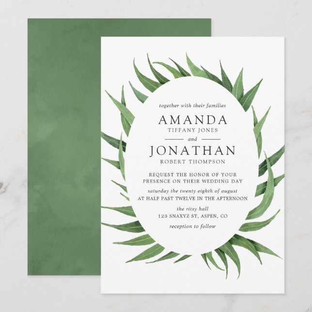 Watercolor Greenery Wedding Invitation (Front/Back)