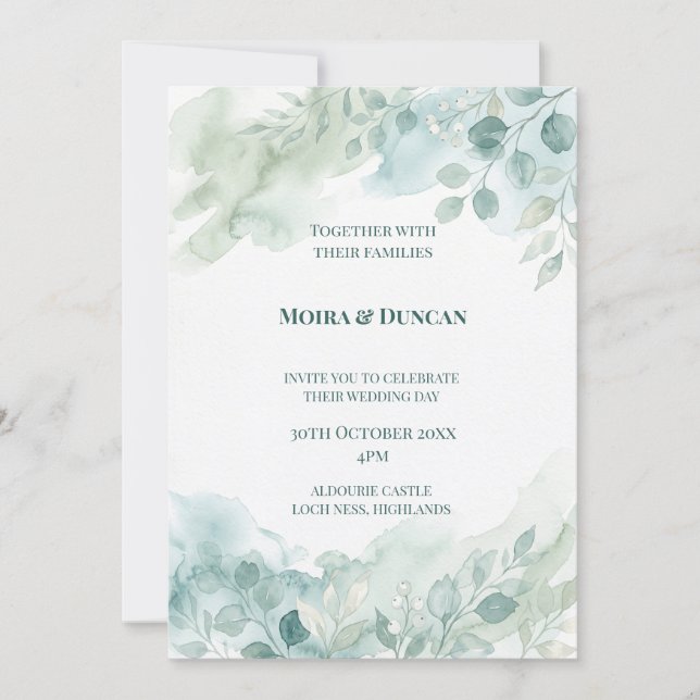 Watercolor Greenery Wedding Invitation (Front)