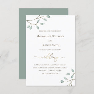 watercolor greenery   wedding invitation