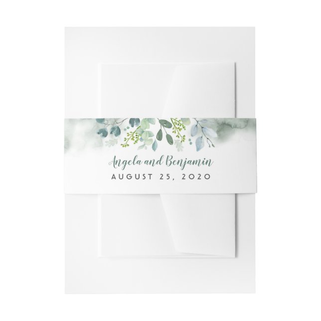 Watercolor Greenery Wedding Invitation Belly Band (Front Example)