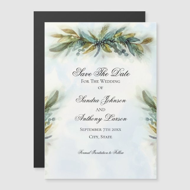 Watercolor Greenery Wedding Magnetic Invitation (Front/Back)